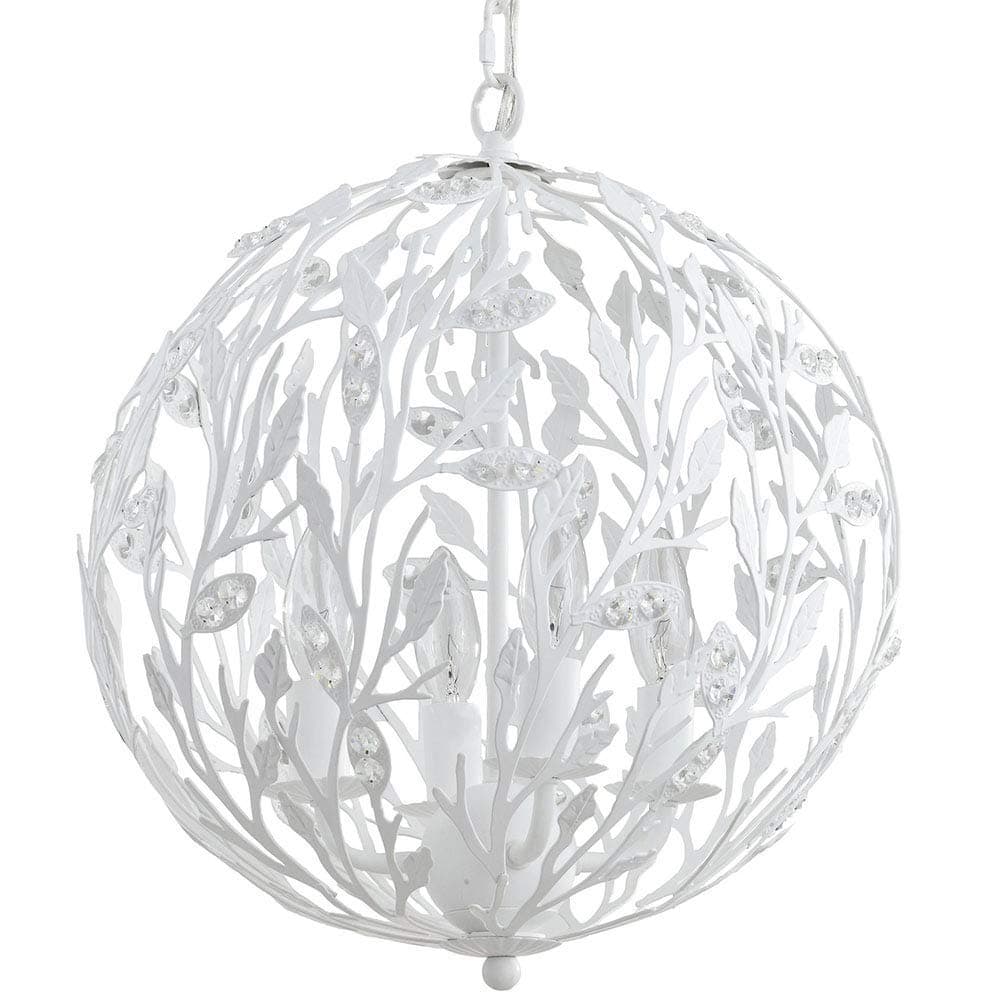 Firefly Home & Kids Lighting Luna Globe Chandelier, White with Clear Crystals 4-Light, 15" diamter, Girls Bedroom, Nursery Room, Children's Bedroom, Bathroom, Kitchen