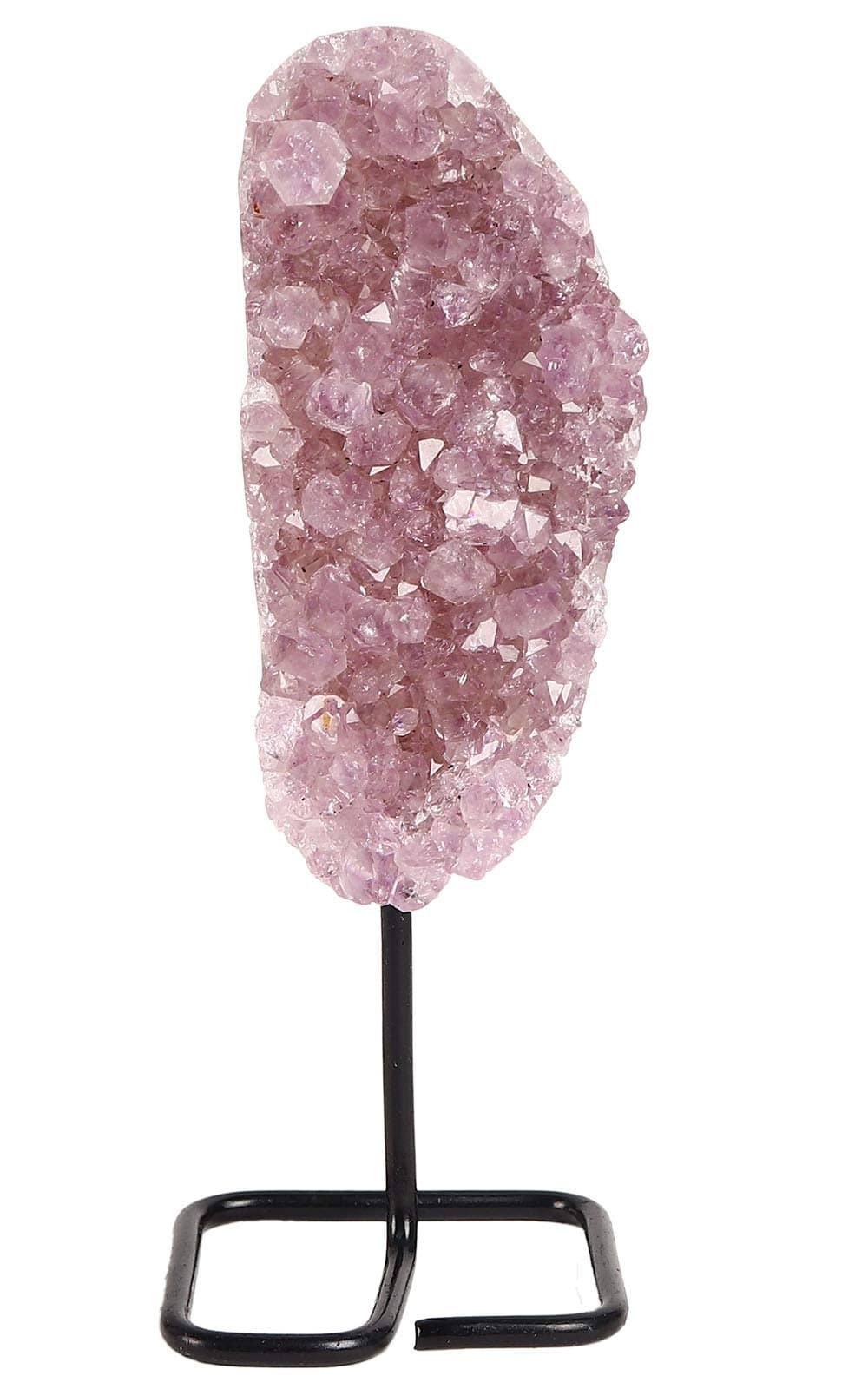 JIC Gem Light Purple/Pink Amethyst Raw Cluster on Metal Stand Healing Crystals Stone for Home Office Decoration Small 3-5" Tall