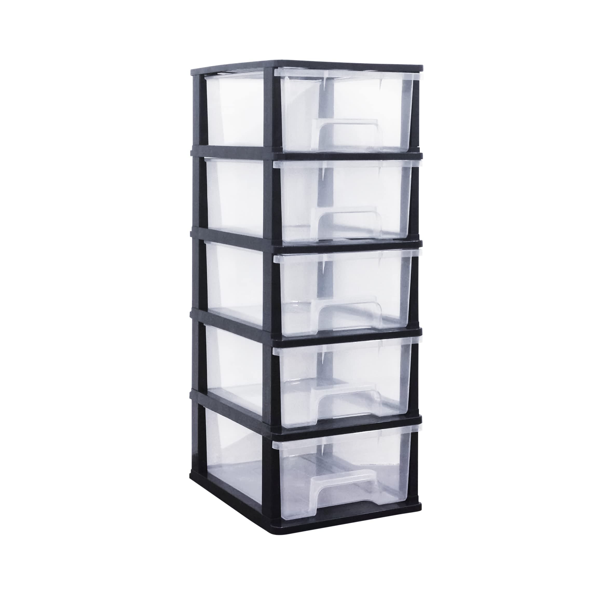 Plastic Storage Chest With Wheels, Storage Boxes, Tower, 5 x 17L Drawers, Clear