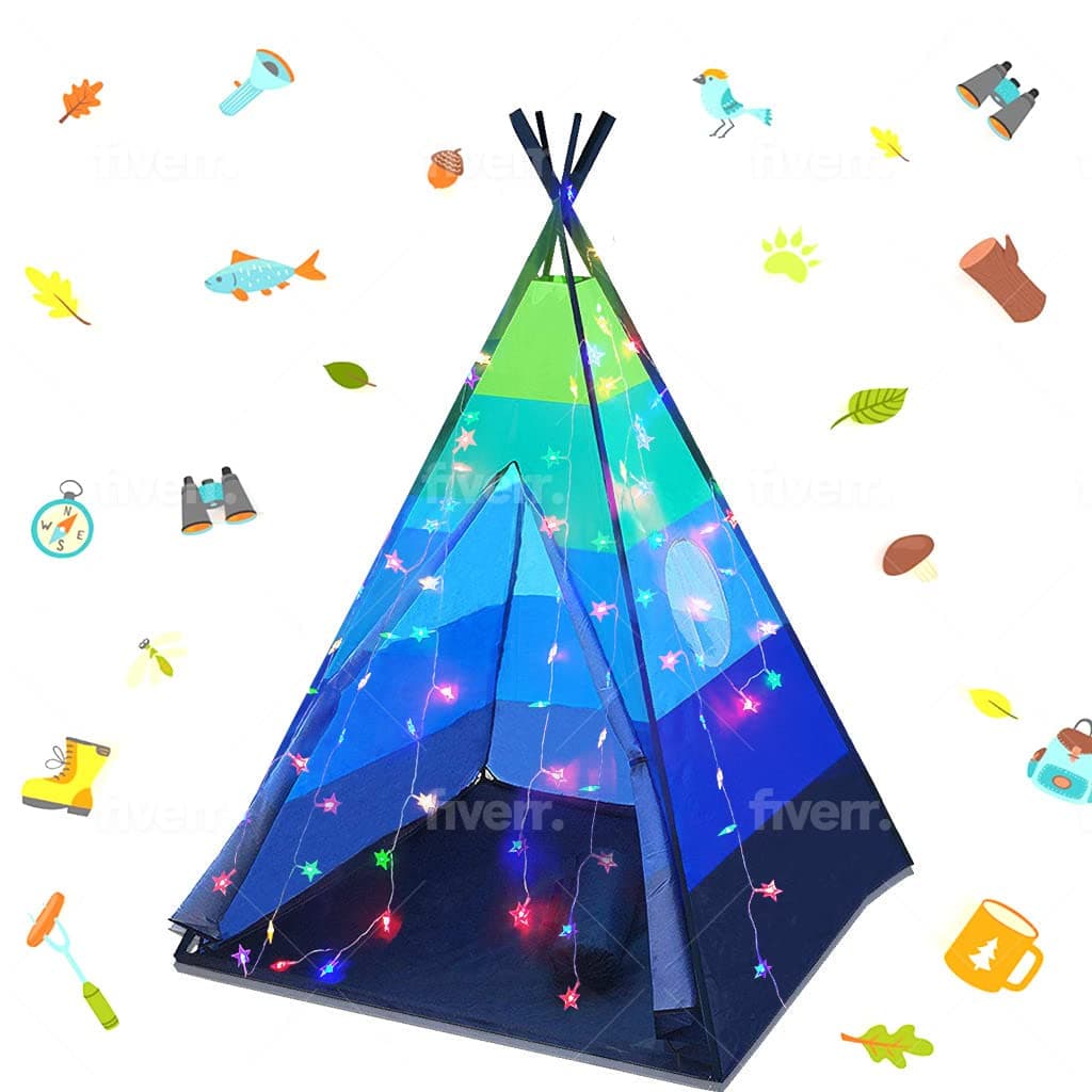 Teepee Kids Play Tent | Includes Star Lights & Carrying Case |, Children Indoor Playhouse for Boys, Toddlers, 42" D x 42" W x 60" H