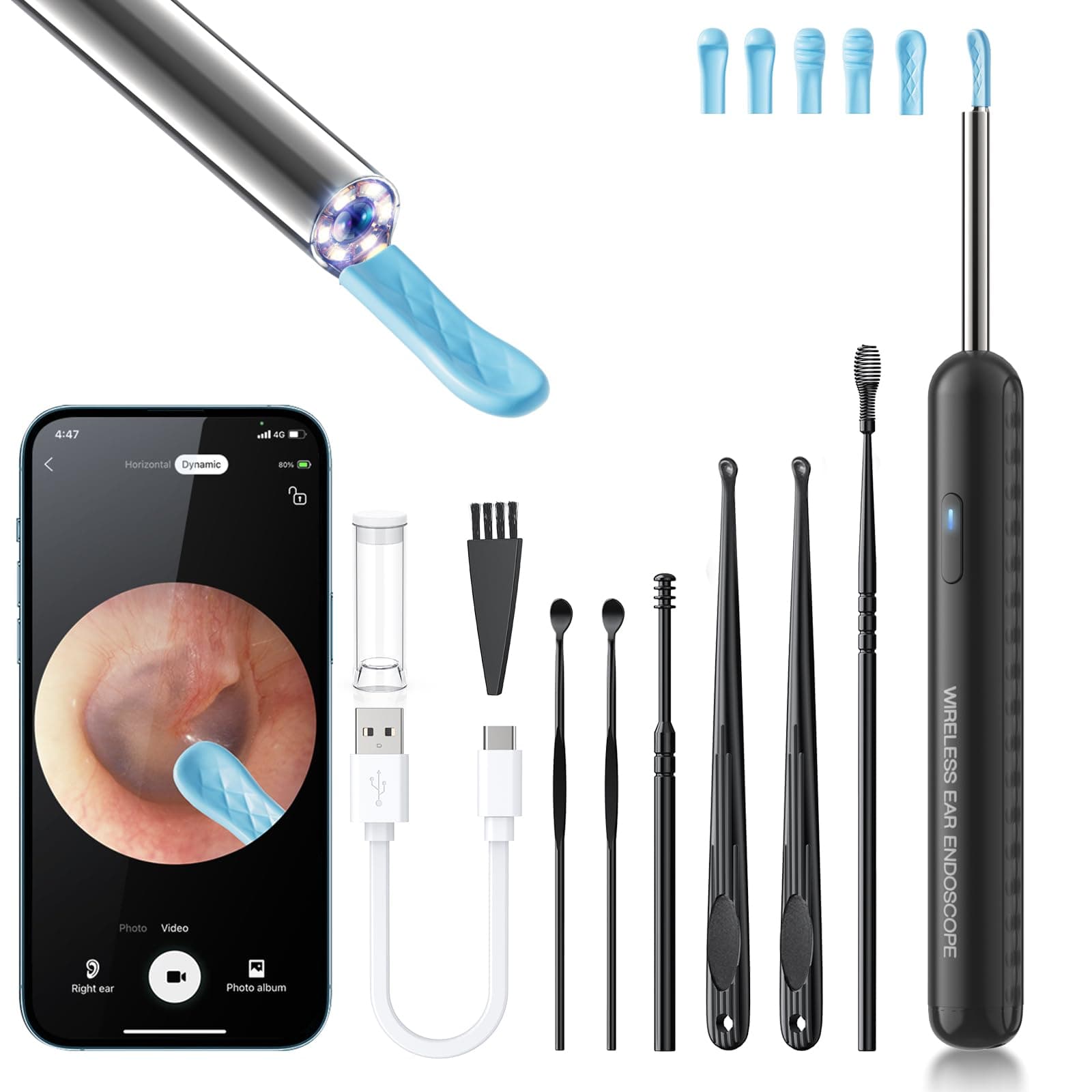 - Ear Wax Removal, Ear Cleaner with Camera and Light, FSA - HSA Eligible, Ear Wax Removal Tool Camera with 1080P, Ear Cleaning Kit with 6 Spoons, Otoscope for iOS & Android (Black)