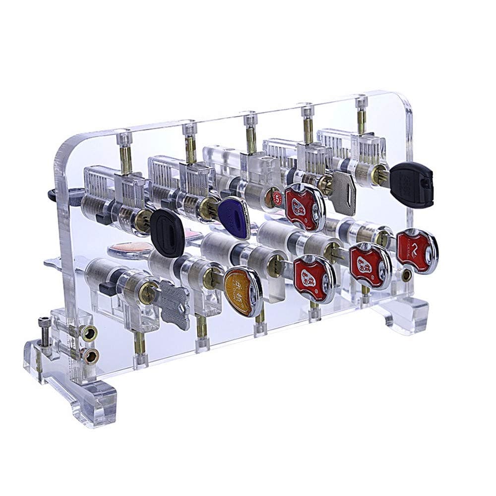 10 Piece Transparent Lock Pick Kit, Display Stand for Locksmiths, Transparent Padlocks, Lock Cylinders, Practice Holder for Doors and Latches