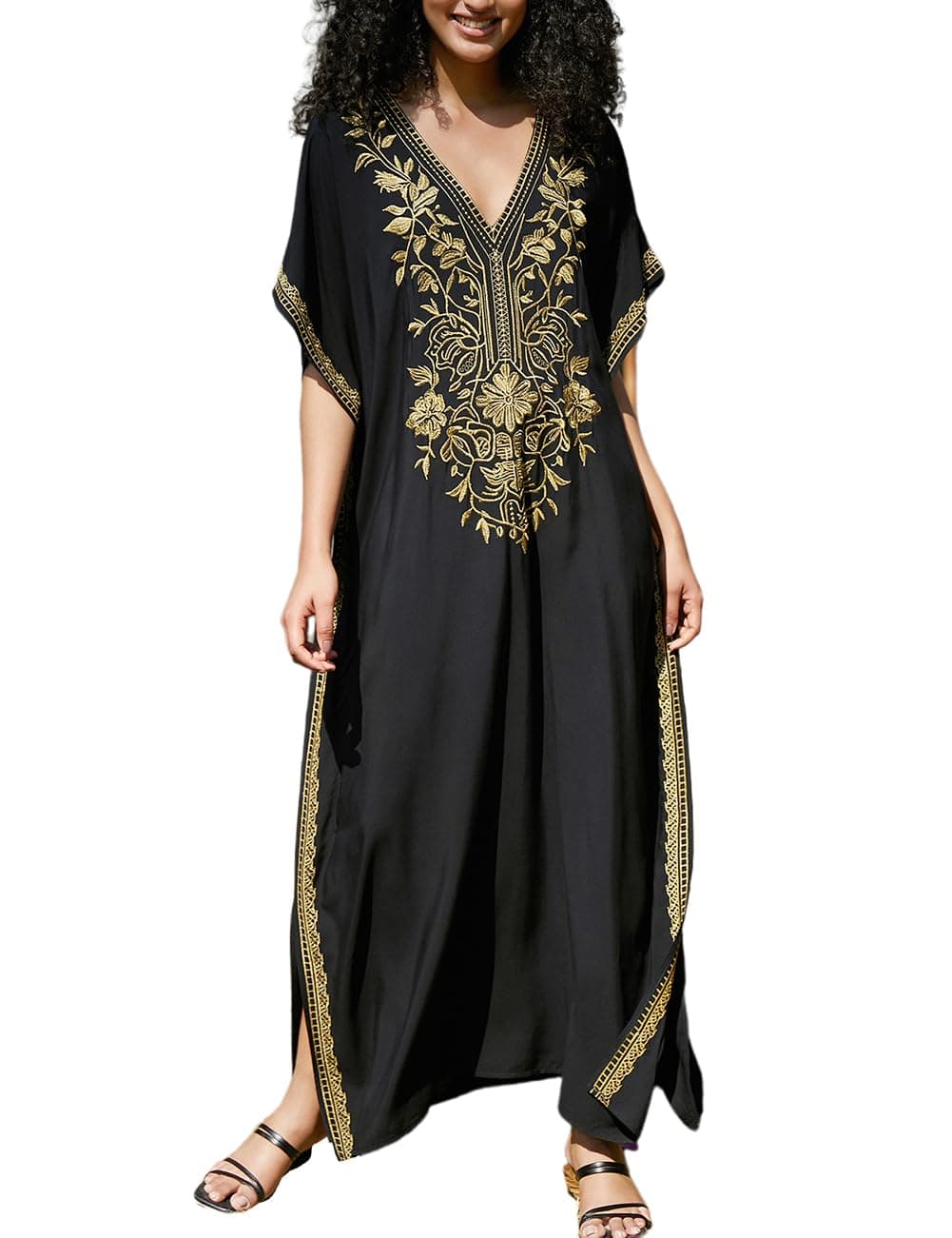 Kaftan Cover Ups for Swimwear Long Caftan Loungewear Gold Embroidery Swimsuit Cover Up Dress