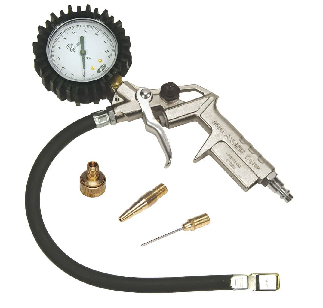Mecafer 150534 Compressor Accessory Kit Tyre Inflater with Gauge + 3 Adaptors 10 bar