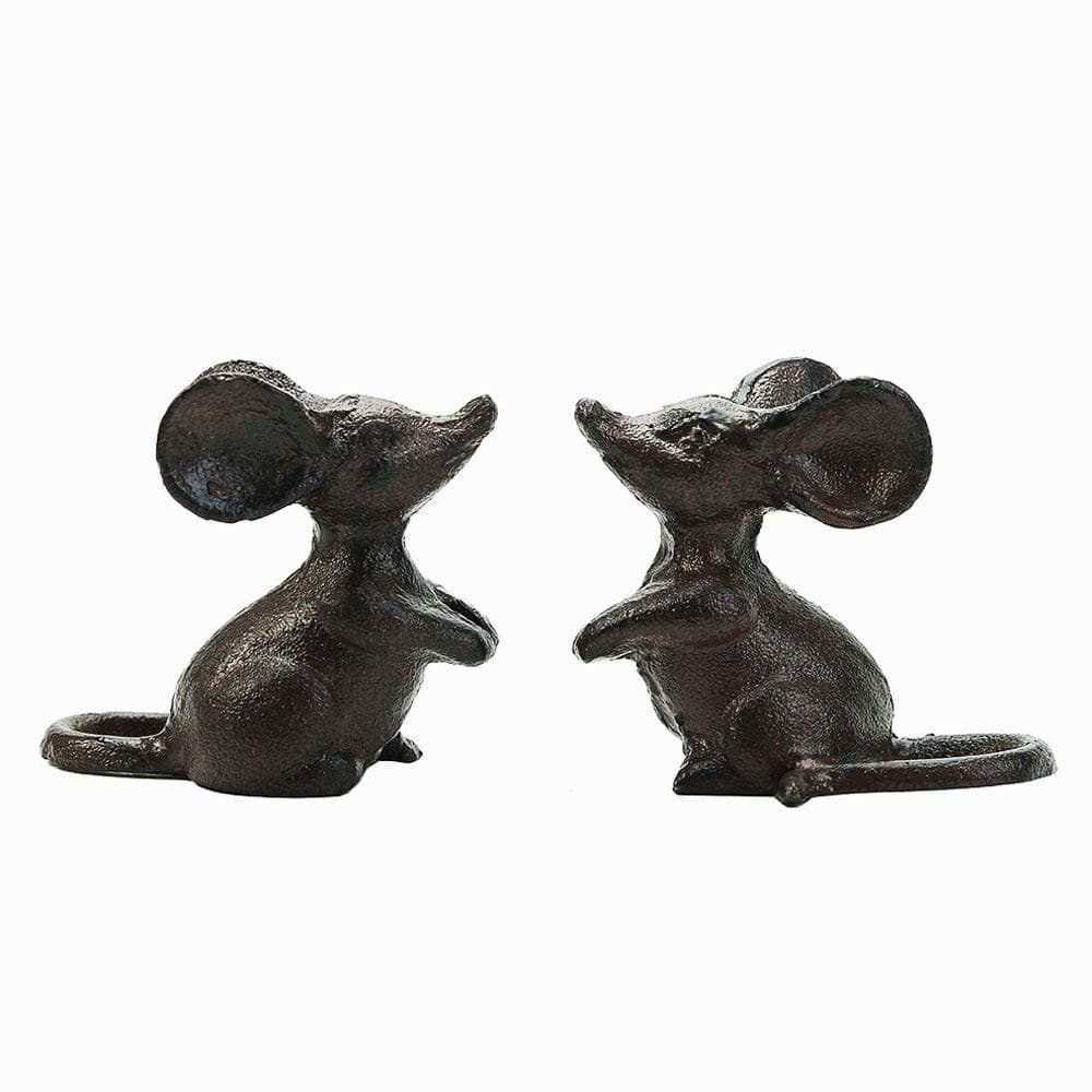 Cast Iron Little Cut Mouse Ornament - Decorative & Lovely Figurine Indoor Outdoor Statues - Interesting Animal Sculpture Home Decoration - 2PC Pack & Brown Color