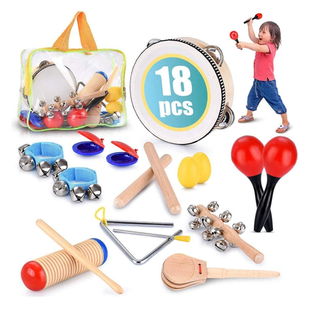 Beauenty Toddler Educational & Musical Instruments for Kids & Musical Percussion Set 18 Pcs With Tambourine, Maracas, Castanets & More – Promote Fine Motor , Enhance Hand To Eye Coordination (Style-1)