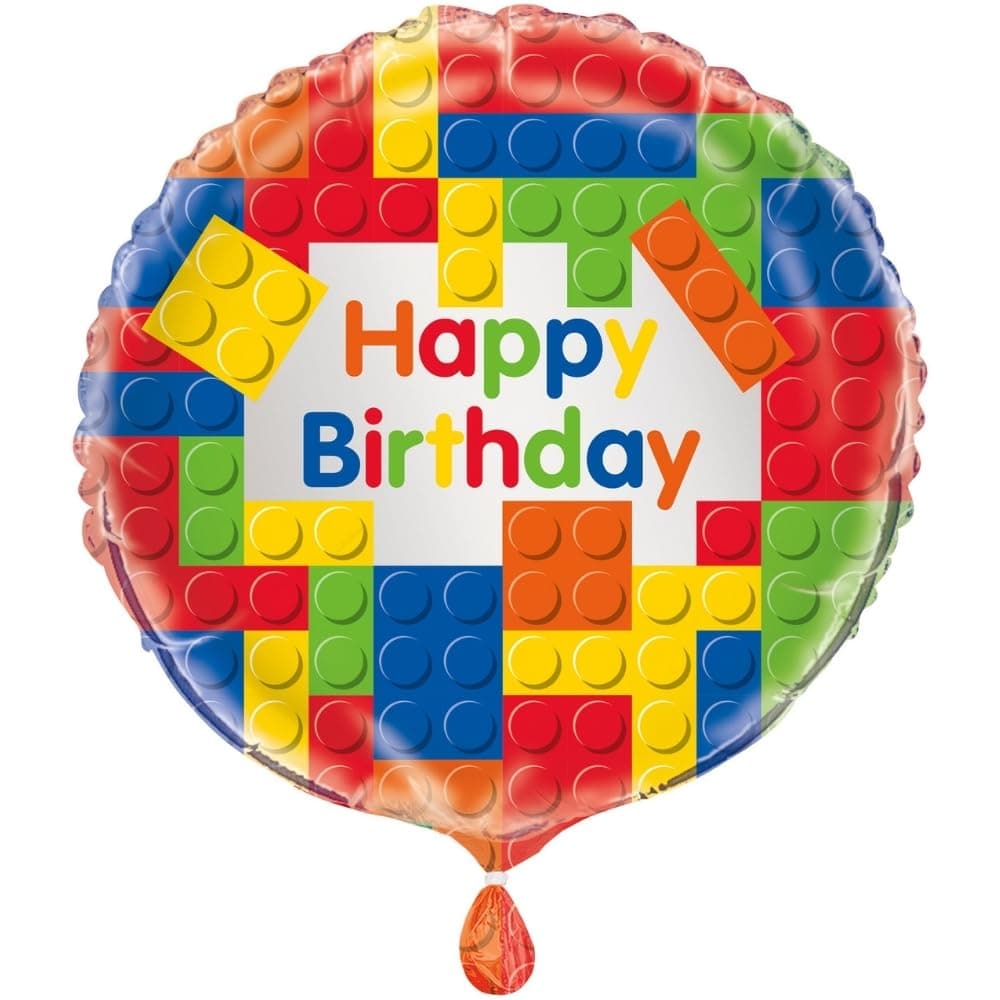Unique Industries 18" Foil Building Blocks Birthday Balloon, Multicolor