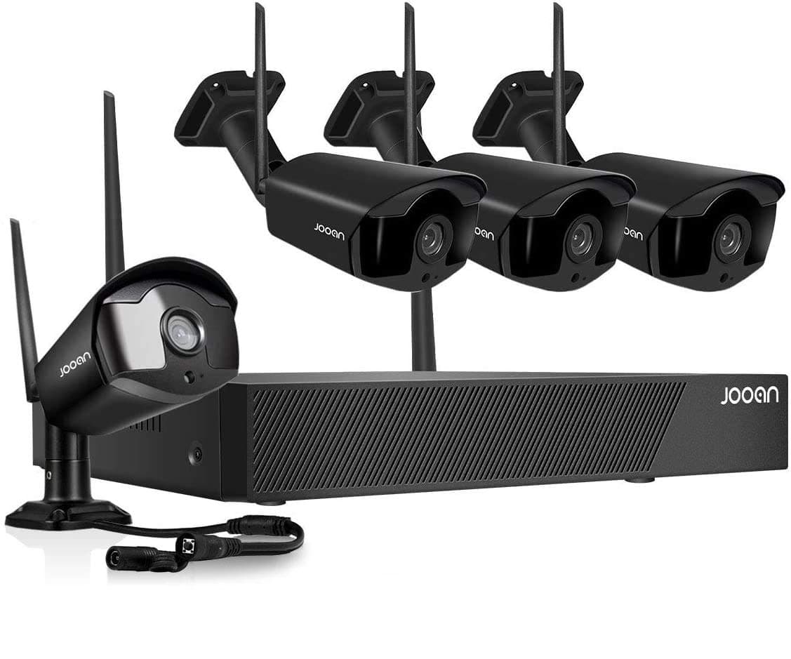 JOOAN Security Camera System Wireless HD1080P 4CH NVR Kits 2MP Wireless IP Camera,80ft Night Vision,Remote Access,Motion Detection, Auto Pair(Black-HD1080P)