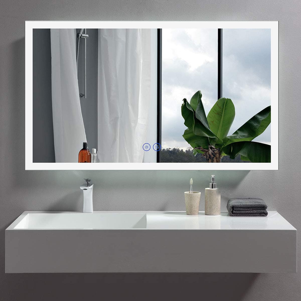 DECORAPORT LED Bathroom Mirror - 48 x 28 Inch Lighted Vanity Mirror, Wall Mounted, Anti-Fog, Memory Brightness Dimmable