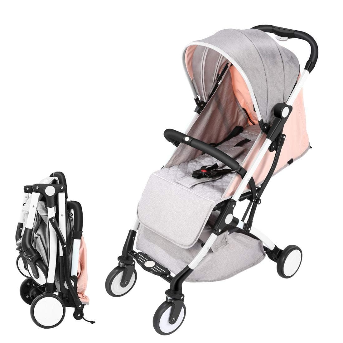 Lightweight pushchairs Stroller,Compact Travel Buggy Pink,One Hand Foldable,Five-Point Harness,Great for Airplane.(Pink)