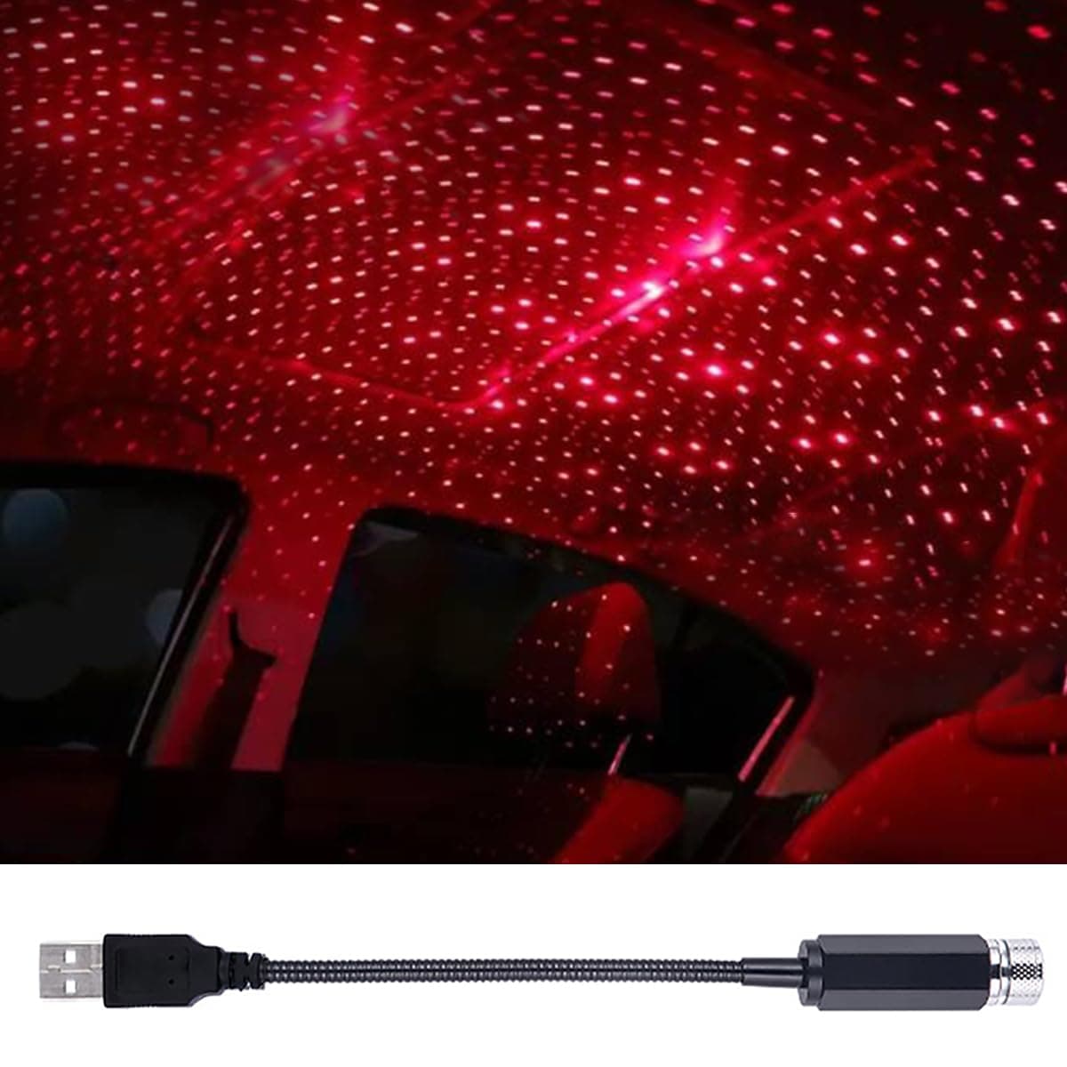 Car Roof Star Night Light, Portable Adjustable USB Flexible Interior LED Romantic Atmosphere Star Night Projector, Inside Car Lighting for Cars Bedrooms Parties Decoration(Red)