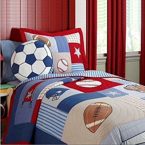 Zacard Sports Bedding Children's Bedspread Sets Boys Quilt Sets Soccer Football Baseball Bedding Twin Size 2 Piece (1, Twin)