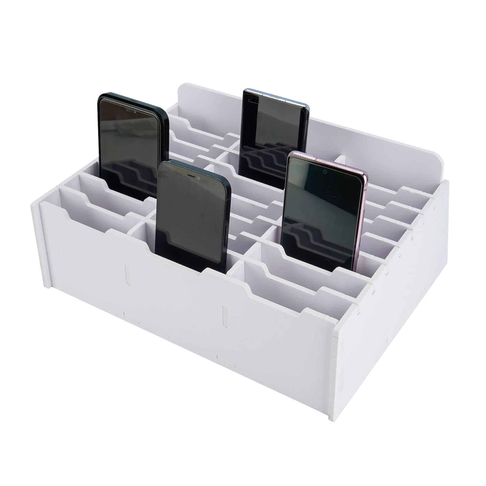 SANFURNEY 24 Slots Cell Phone Storage Box for Classroom Calculator Holder Class Cell Phone Organizer White