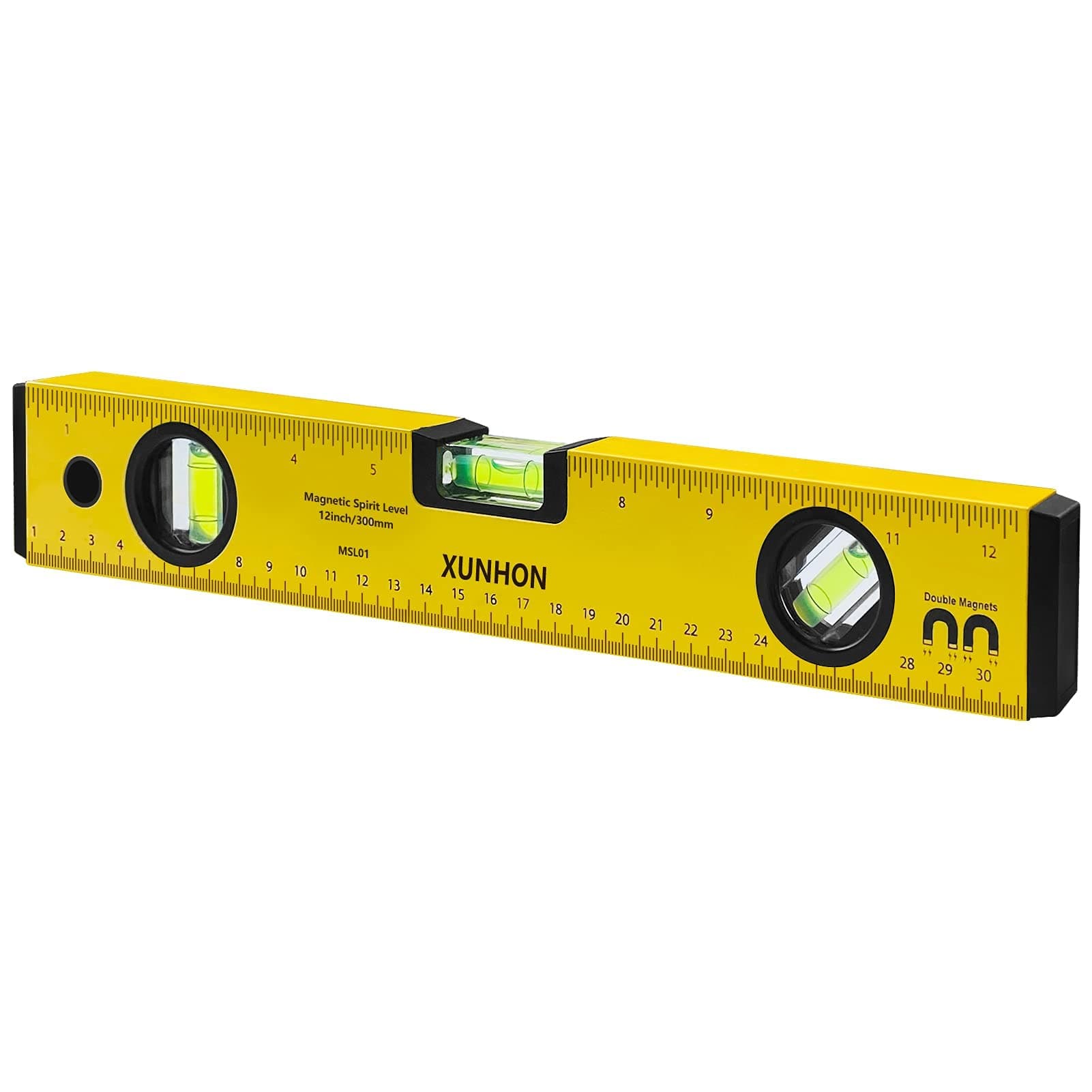 XUNHON 12.2 Inch Spirit Level,Protable Magnetic Torpedo Level with 2 magnets,2 units- Metric&Imperial,3 Different Bubbles-45°/90°/180°,Drop-proof Aluminum Alloy Measuring tools-MSL01