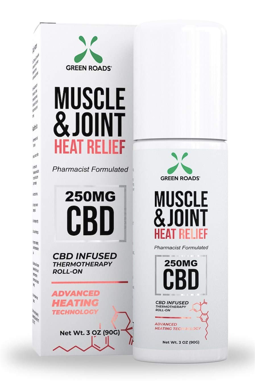 Green Roads Muscle and Joint Heat Relief Roll-On - 3 oz, 250mg