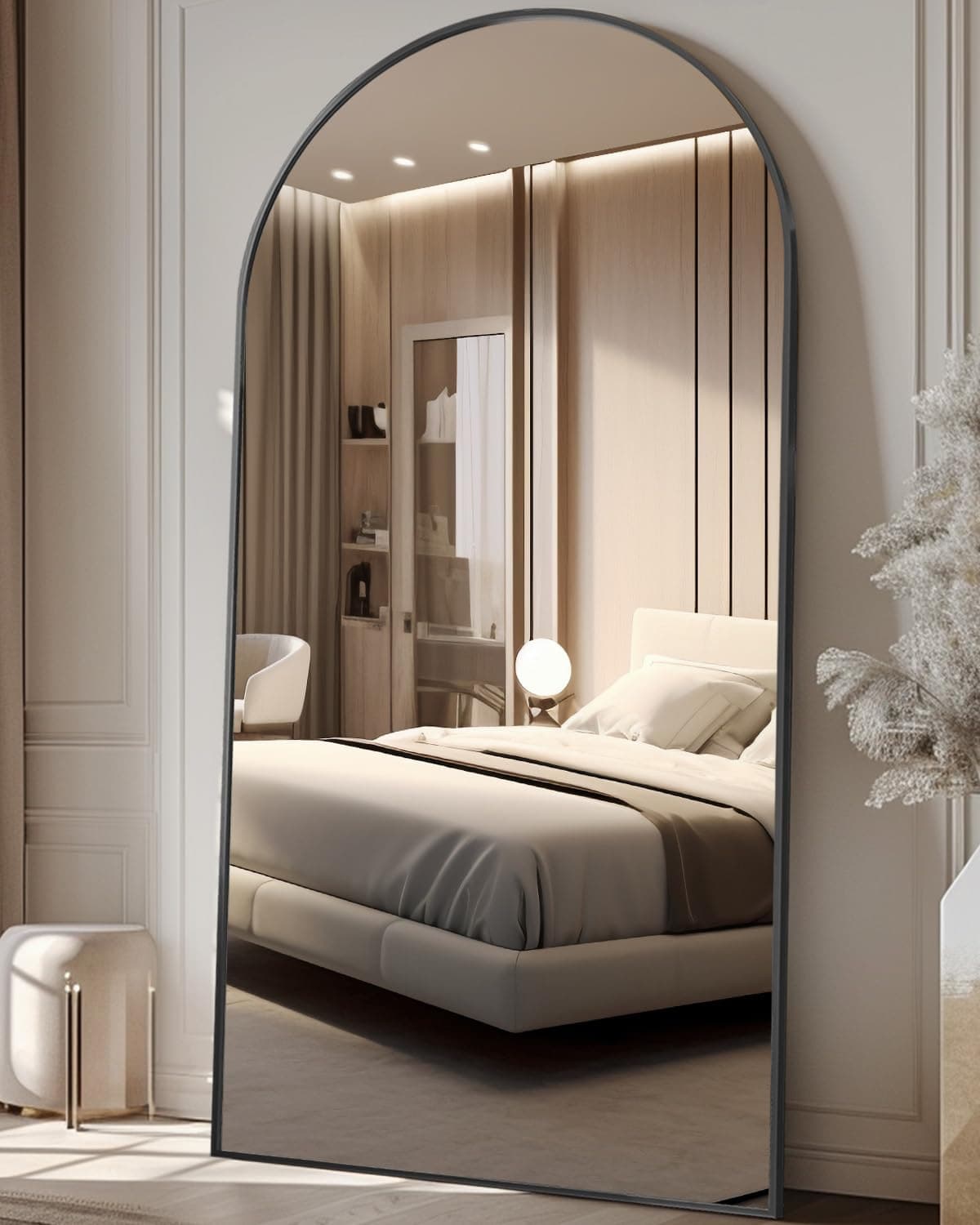 Antok Oversized Full Length Mirror with Stand, 81"x41" Arched Floor Mirror, Aluminum Frame, Wall Mounted/Leaning/Free Standing, Large Body Mirror for Bedroom Living Room Entryway Dressing Room,Black