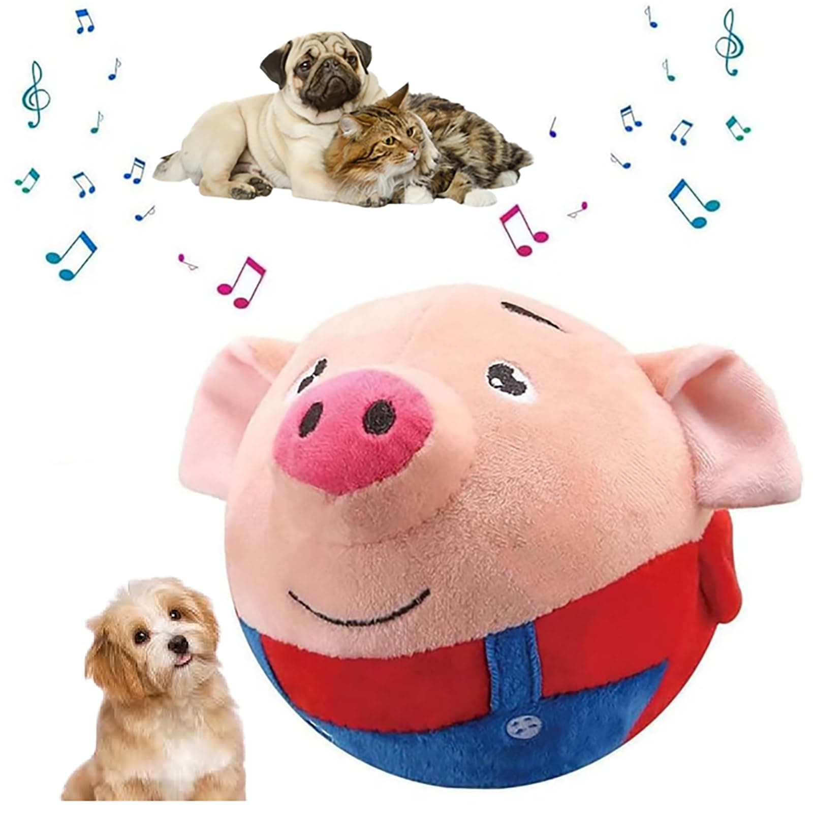 HISKI Active Moving Pet Plush Toy, 2024 Interactive Dog Toys Talking Moving Dog Ball Toy Washable Cartoon Pig Plush Sound Electronic Herding Ball for Dogs Shake Bounce Boredom Toys (Red Pig)