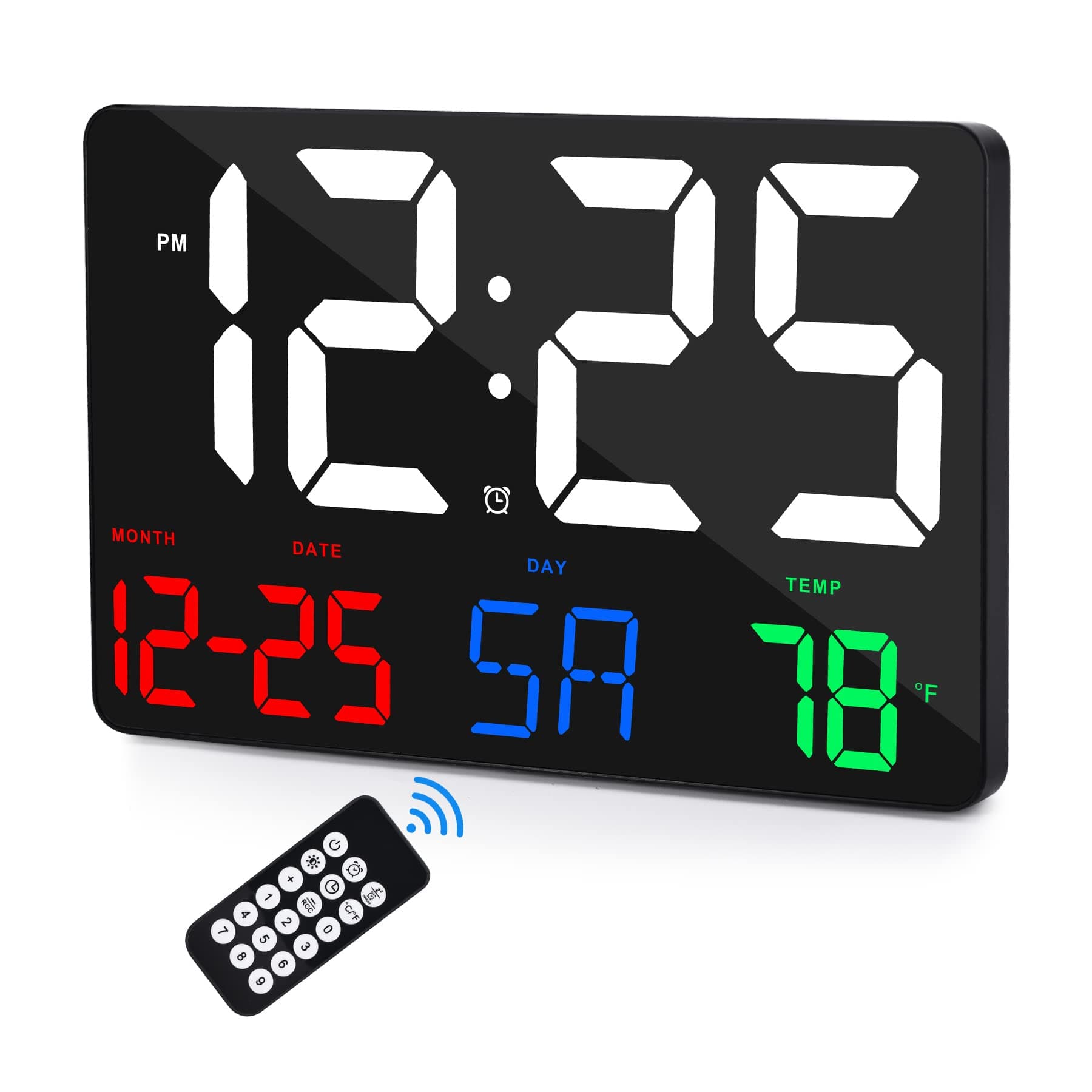 Digital Wall Clock,11.5" LED Digital Alarm Clock Large Display,with Remote Control,Adjustable Brightness, Calendar, Temperature, Snooze, 12/24 H, for Living Room, Office, Bedroom, Elderly, Adults Set