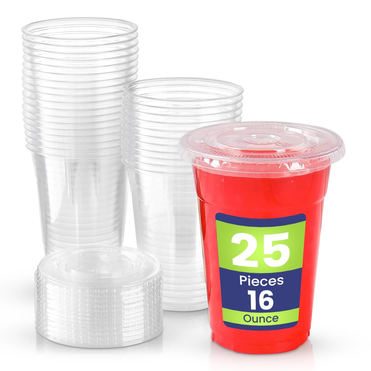 Packing Juice Cup, 16Oz, Clear Lid Strong Disposable, 25 Pieces