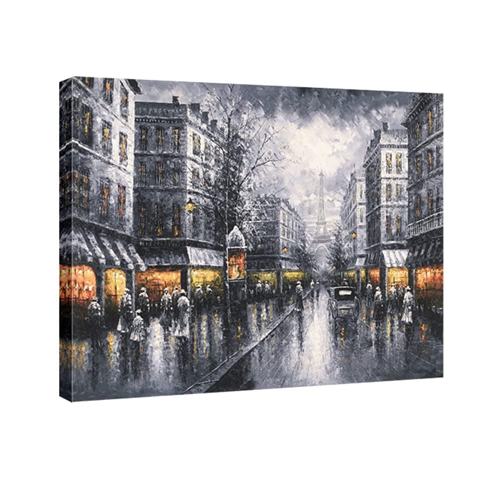 Wieco Art Paris Street View City Canvas Prints Wall Art By Decorative Landscape Oil Paintings reproduction for Living Room Home Decorations Wall Decor Modern Giclee Contemporary Cityscape Artwork