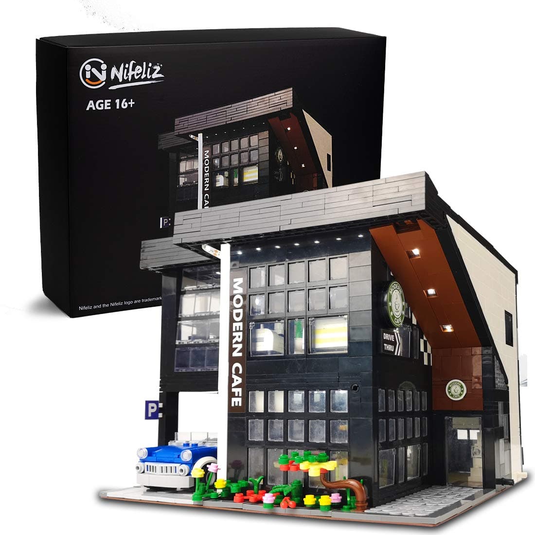 NifelizStreet Modern Cafe, MOC Coffee House Model Set, Chic Building Toy with Flower Blocks for Adult Gift Giving (2926 Pieces)