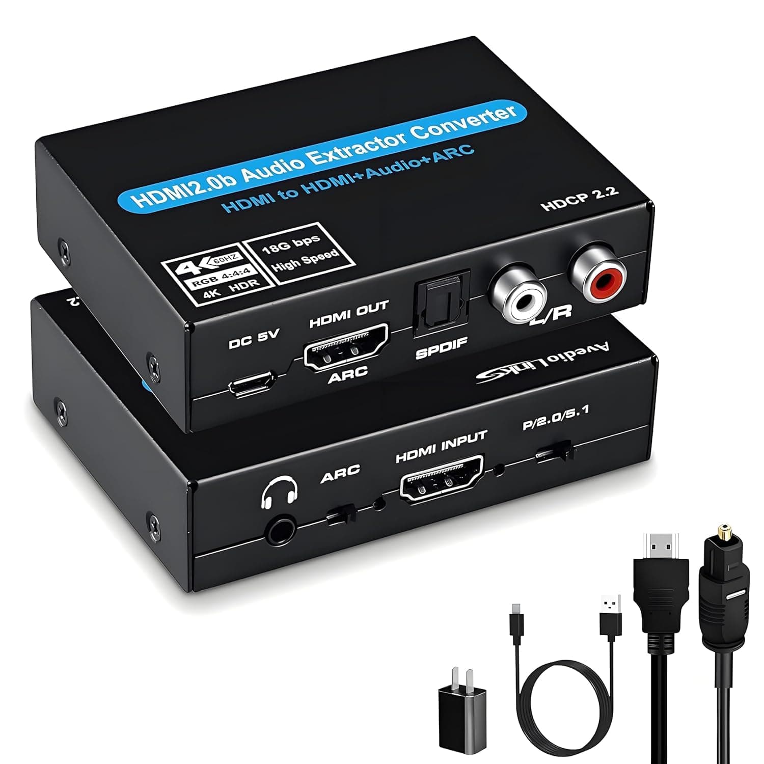 HDMI Audio Extractor Splitter Adapter,HDMI to Optical SPDIF + 3.5mm Stereo Audio Out or ARC Adapter to Optical RCA 3.5MM Jack Support HDMI 2.0b HDCP 2.2