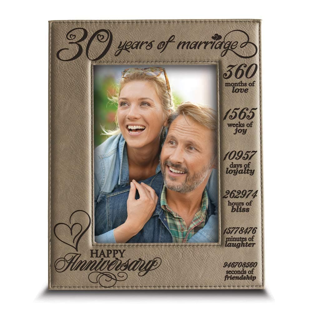 BELLA BUSTA 30 Years of Marriage- 30th Anniversary-Weeding Anniversary for Husband and wife- Engraved Leather Picture Frame (5 x 7 Vertical)