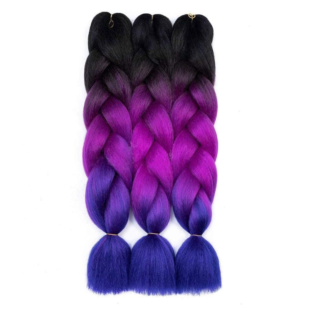 Ombre Kanekalon Braiding Hair 3 Pack Ombre Jumbo Braiding Hair Extensions 24 Inch Jumbo Braid Synthetic Hair for Braiding (3 pack, Black-Purple-Blue)