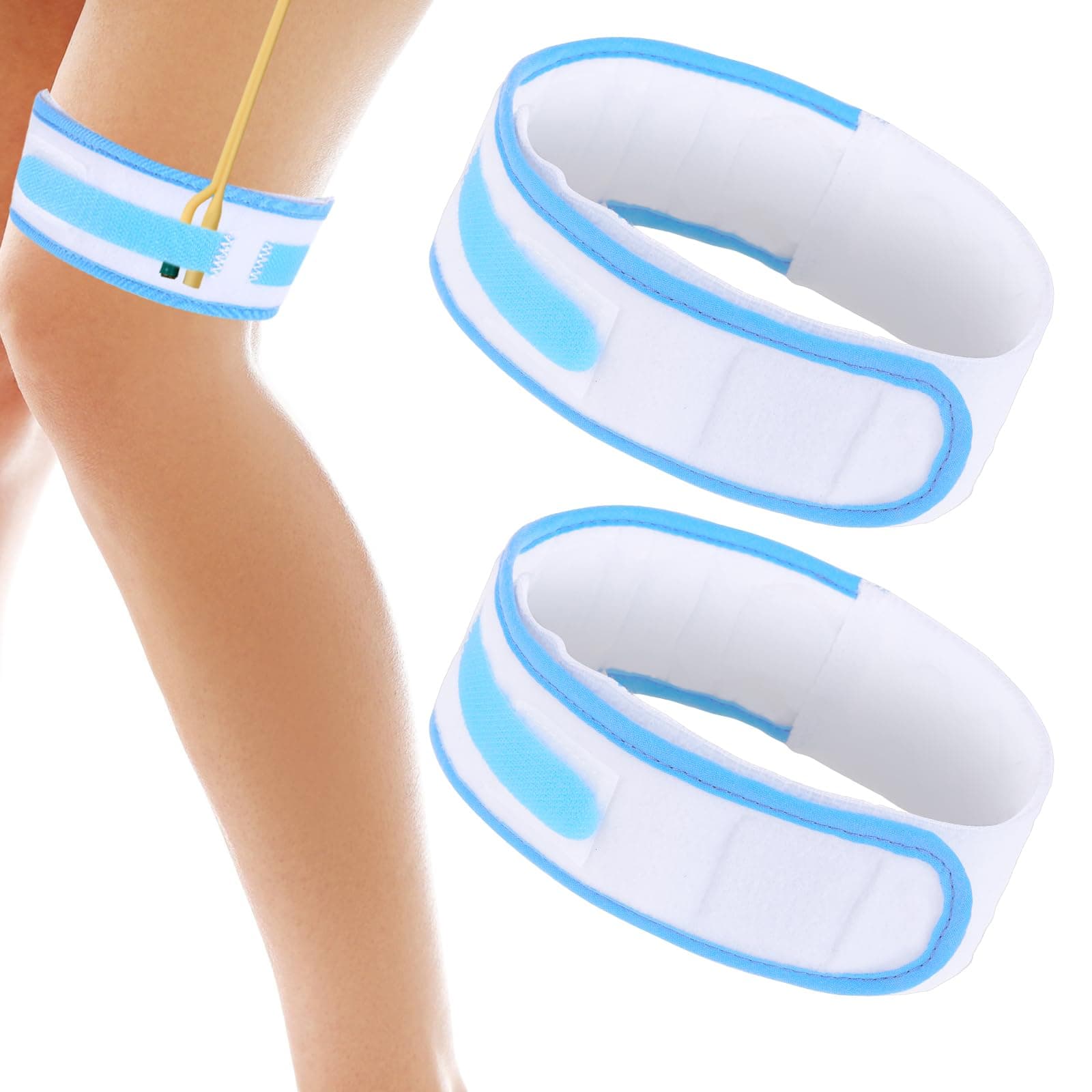 2 Pcs Catheter Holder, Catheter Leg Band Straps Anti Slip Urinary Catheter Bag Holder Elastic Foley Catheter Stabilization Device for Men Women (Blue+White)
