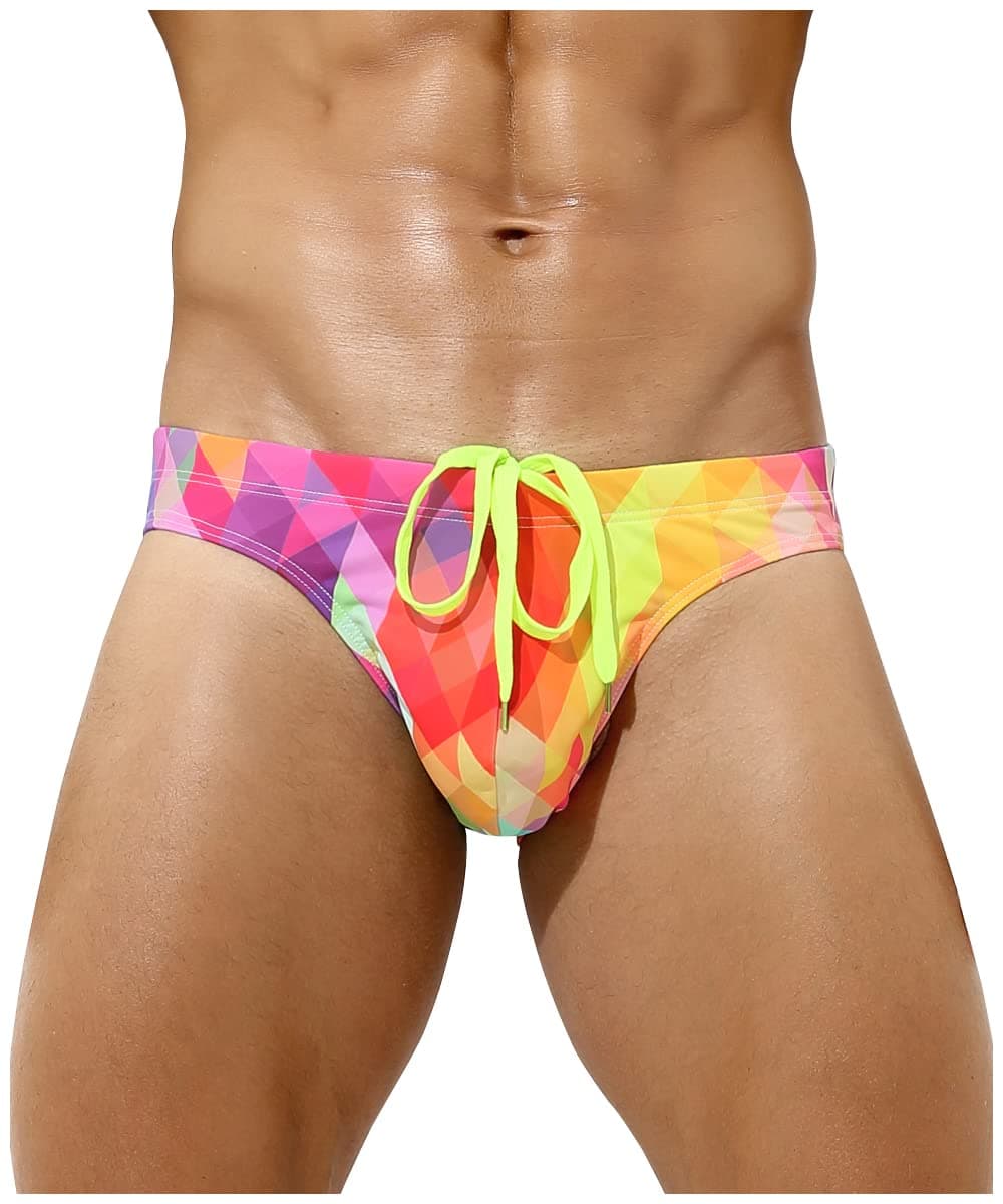 Men's Sexy Swim Briefs Printed Swimsuit Beach Swimwear Bikini Sport with Drawstring
