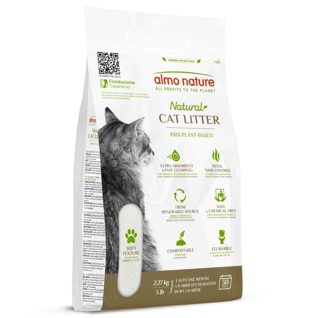Cat Litter – Soft Texture | 100% Natural, Plant-Based, Non-Clumping, Non-Clay, Non-Silica | Odour-Free & Robot-Friendly - 2.27kg