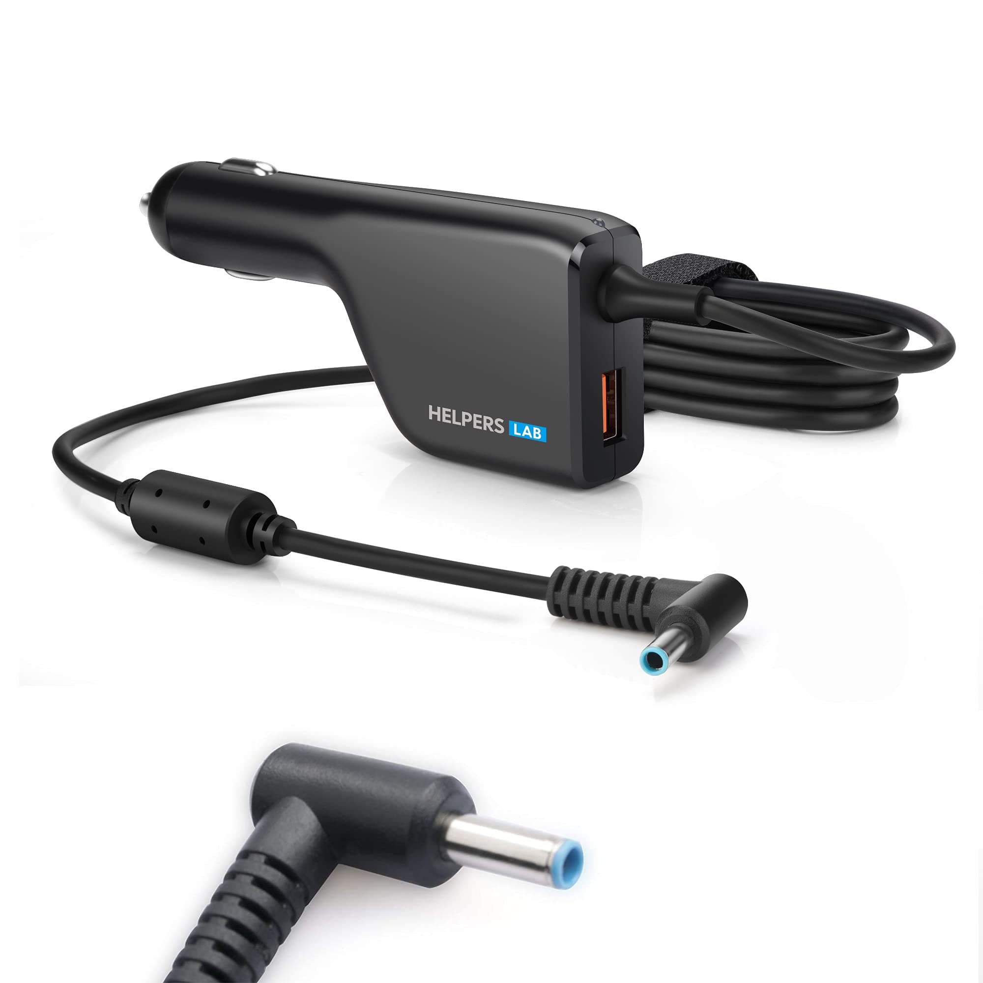 helpers lab19.5V 3.33A 65W Blue Tip Car Adapter Charger With USB QC3.0 Compatible For HP Laptop Envy4 Envy6 EliteBook TouchSmart Folio Pavilion Stream Spectre Zbook chromebook Power Supply