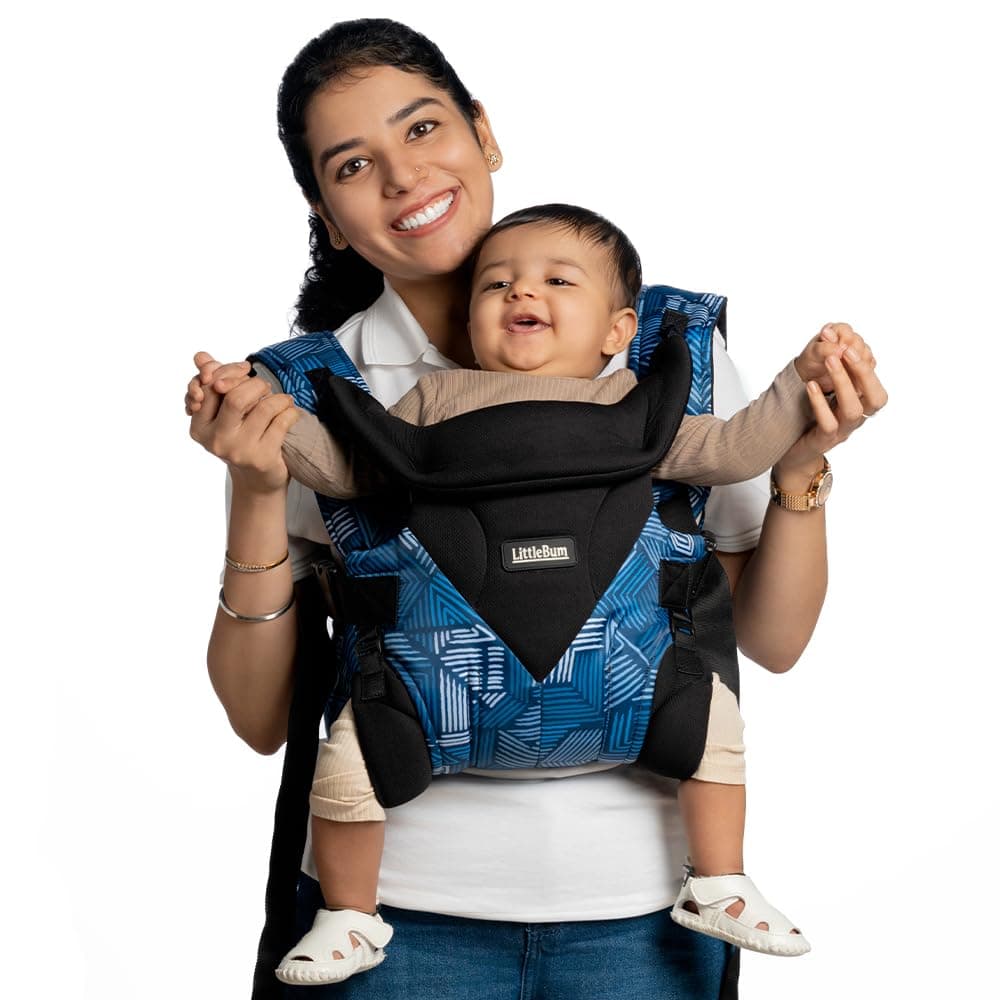 LITTLEBUM Cold Waves Shoulder Baby Carrier | Lightweight, Breathable, Adjustable And Perfect For Front And Back Carrying | Added Pockets For Convenience, Toddler, Blue, Black