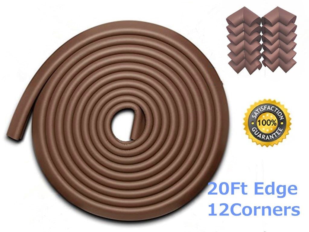 AWESOM 23.3 ft [19.7ft Edge + 12 Corners] Safety Edge & Corner Cushion Guards- Premium Childproofing Protection -COFFEE-EXTRA LONG, EXTRA DENSE,3 Packs