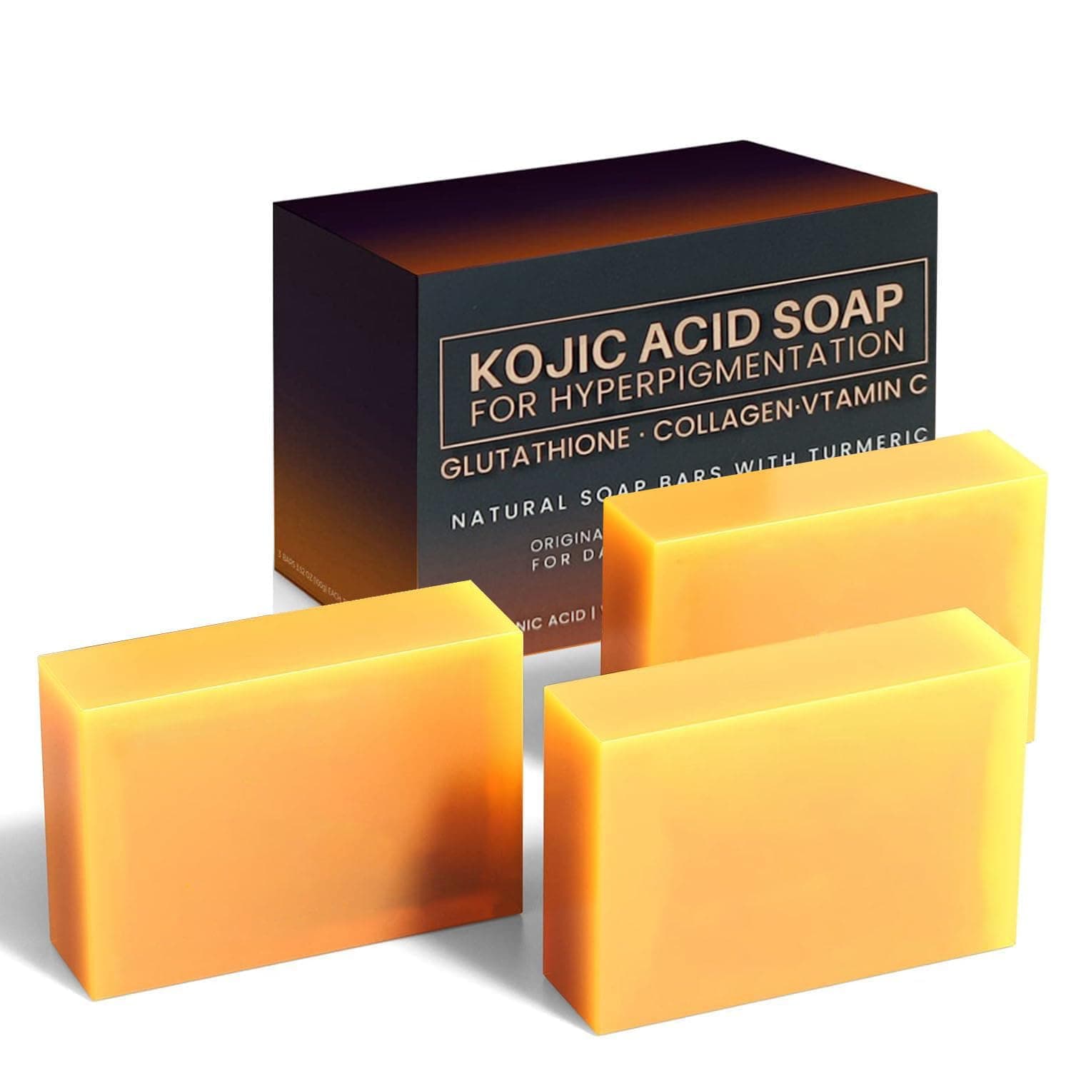 – Kojic Acid Turmeric Soap, 3 Pieces, 100g each, Dark Spot Remover for Face and Body, Moisturizing, Even Skin Tone, Vitamin C, Acne and Blackheads Remover