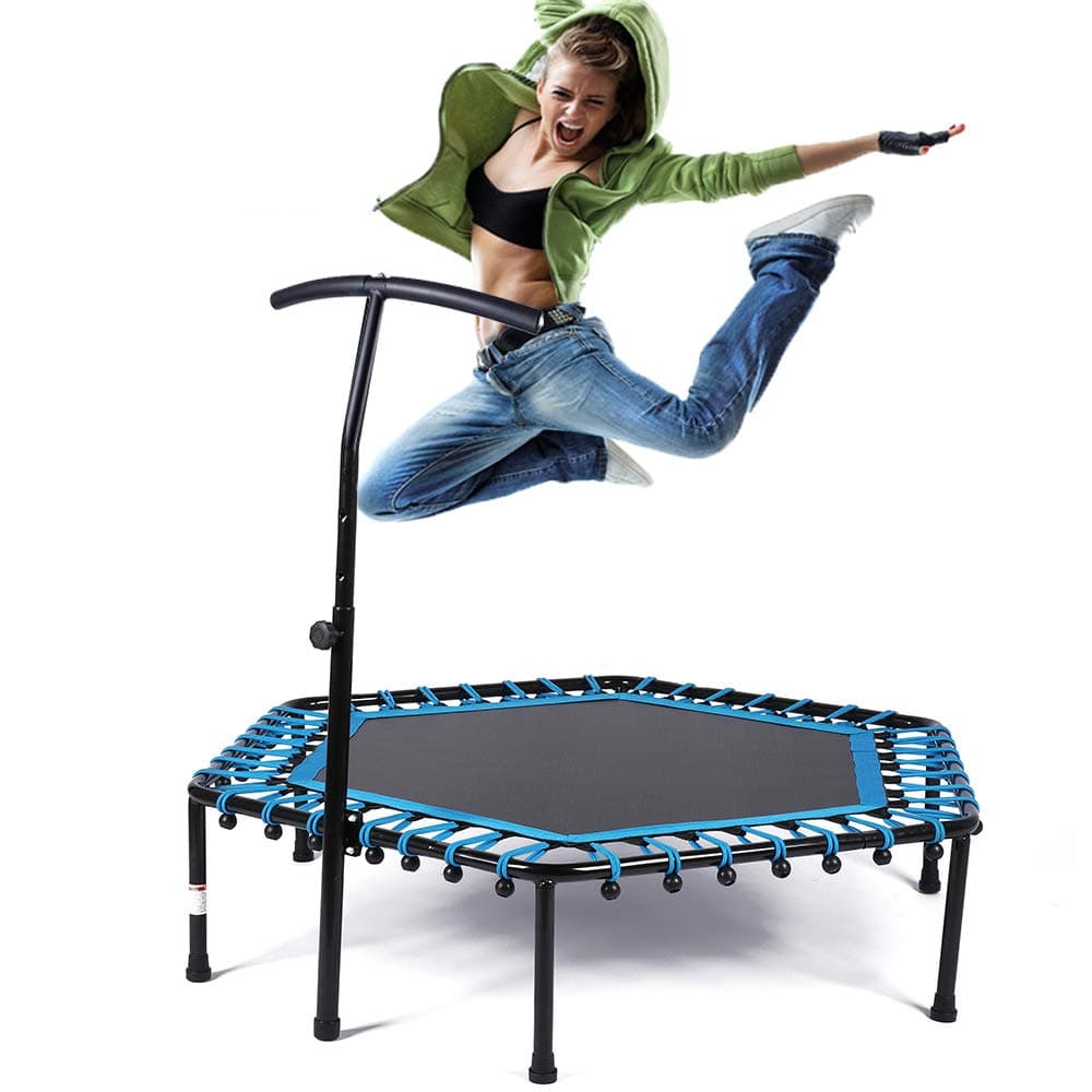 Trampoline 50'' Mini Indoor Kids Adults Trampolines with Handle Bungees Cord, Best Urban Cardio Workout Home Trainer