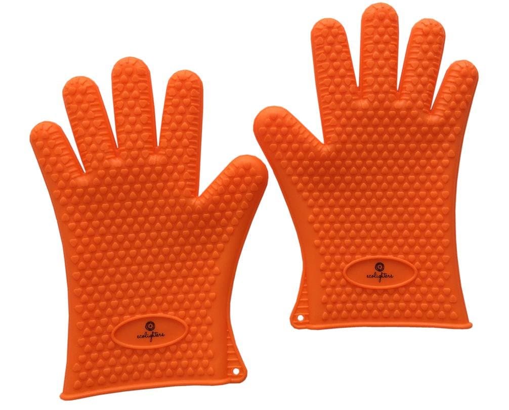 Ecolighters® Original Heat Resistant Silicone Gloves 1 Pair (2 Gloves) - Orange - Kitchen, BBQ, Grill, Oven or Stoves- Perfect for Cooking, Better Then Oven Mitts, Dishwasher Safe - Orange