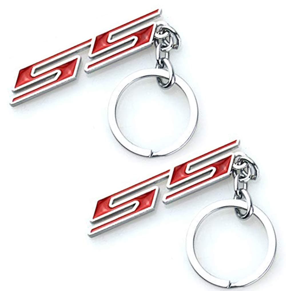 Aimoll 2Pcs Chrome Polished Alloy Metal Super Sport SS Key Chain Fob Ring Keychain for All Chevrolet Chevy Cars
