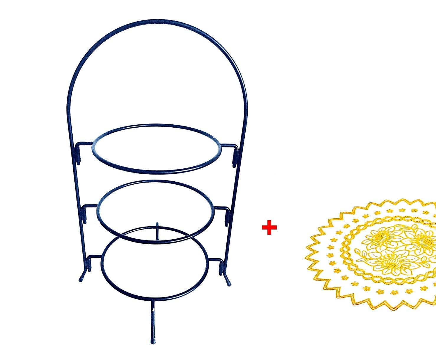 Yangtastic® Demountable 3 Tier Afternoon Tea Stand Cake Stands Tapas Serving Rack for 3x210mm Plates Complete with a Round Placemat | Wedding Party Tableware Food Display Holder Set