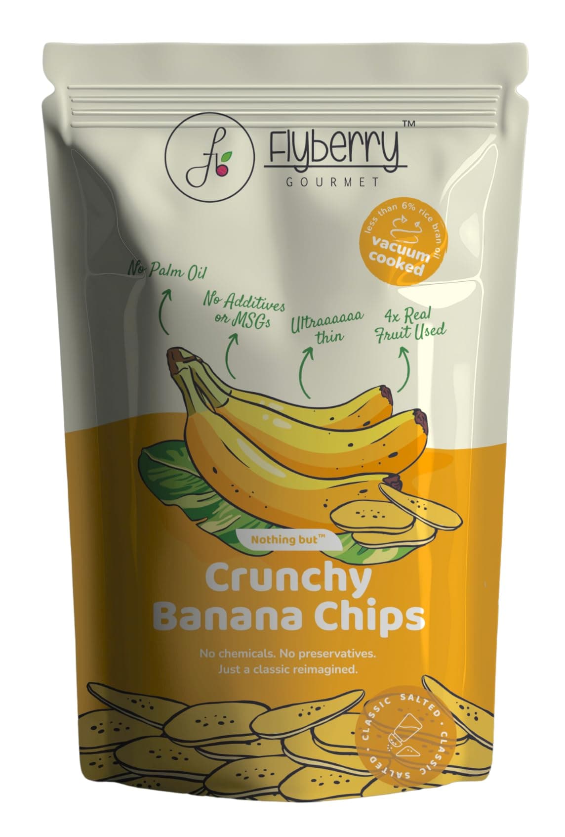 Flyberry Gourmet Vacuum Cooked Banana Chips 250 g - No Palm Oil, Less than 6% Rice Bran Oil, Healthy Snacking with High Nutrient Content, No Added Preservatives