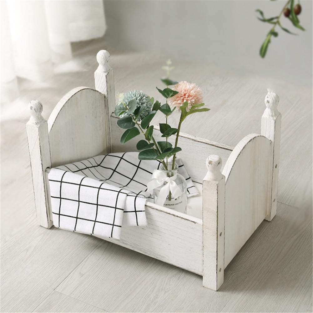 Toddler Bed & Baby cot for Photography Props, Contemporary Design Toddler & Kids Bed - Sturdy Wooden Frame for Extra Safety