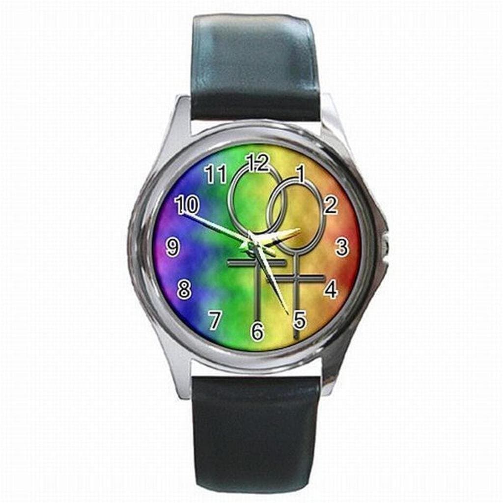 Daguys Custom Gay Unity Rainbow Colorful Leather Watch Wrist Watch Unisex Watch