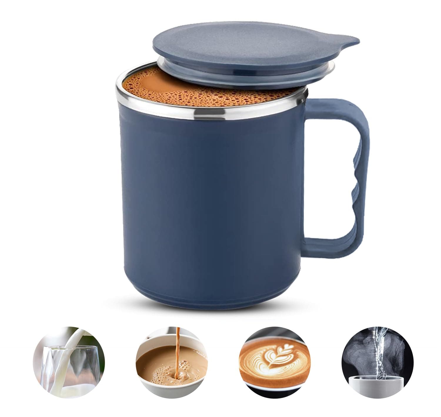 PANCA Coffee Mug with Lid Insulated Stainless Steel for Tea Milk Mug Inner Stylist Double Wall Cup for Home Office Restaurant Use Gift Pack of 1 Pic(Navy Blue)
