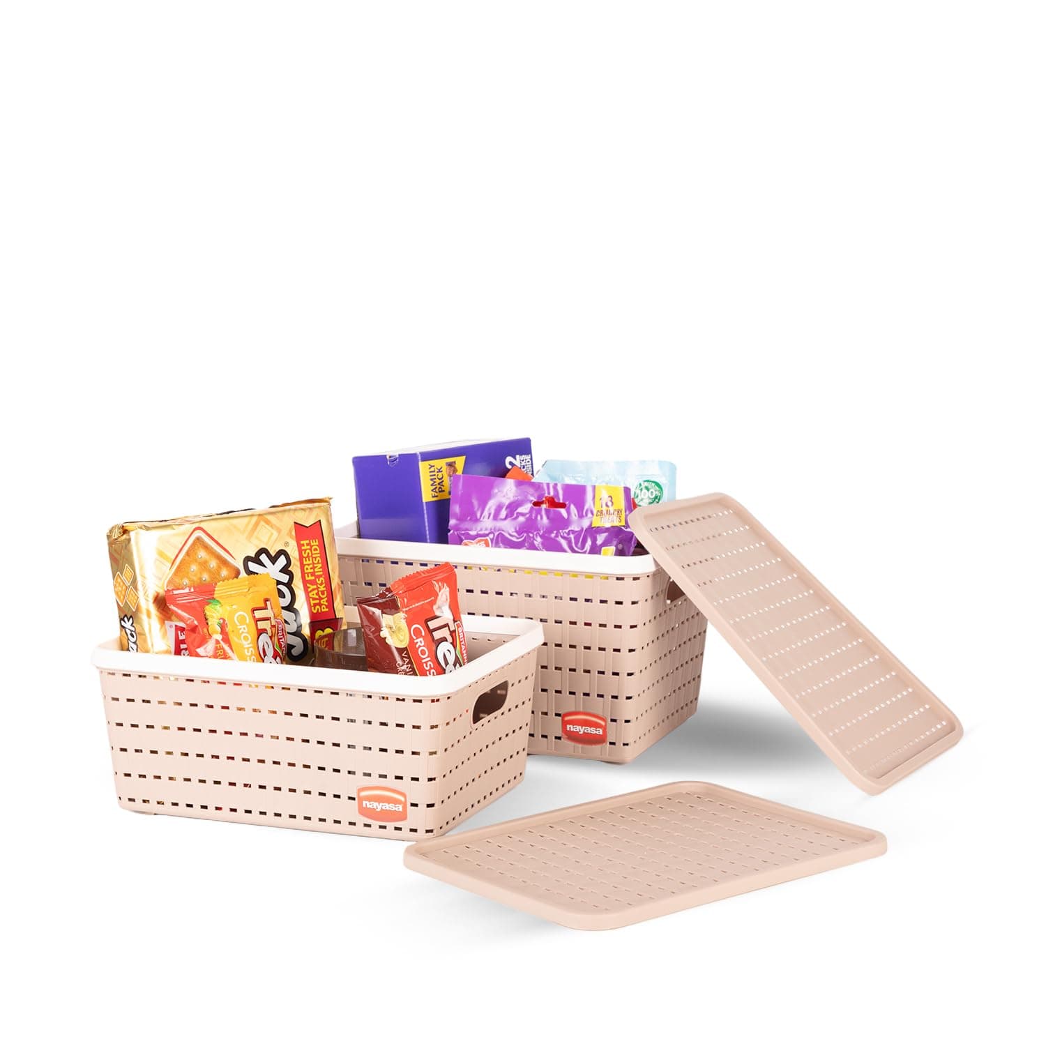 Nayasa Gloria 2 Piece Plastic Basket, Big1, Medium 1, Beige