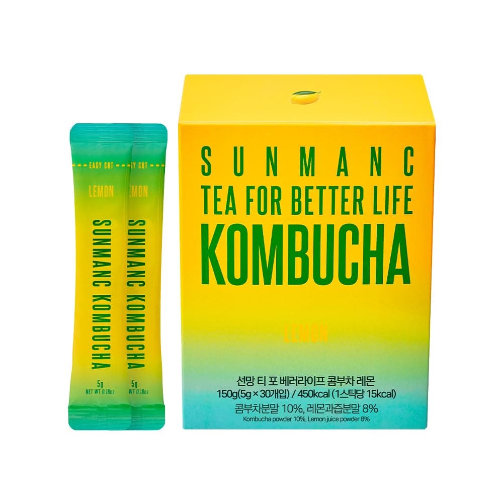 Lemon Kombucha 30 Packets - 0g Sugar & 15 Calories - 19 Probiotic Strains & Vitamin C - Zesty & Refreshing Sparkling Drink Mix for Digestive Support - Perfect K-Food Pairing (Lemon)