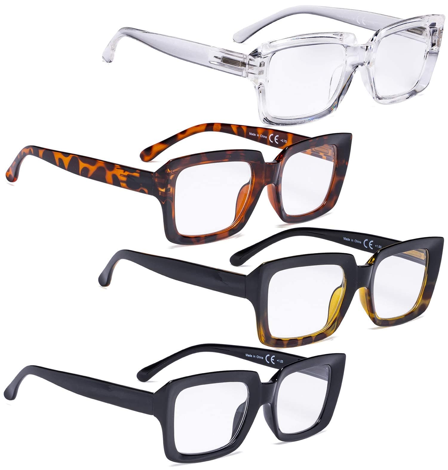 READING GLASSES 4 pack Ladies Stylish Oversized Square Trend Setters Readers for Women