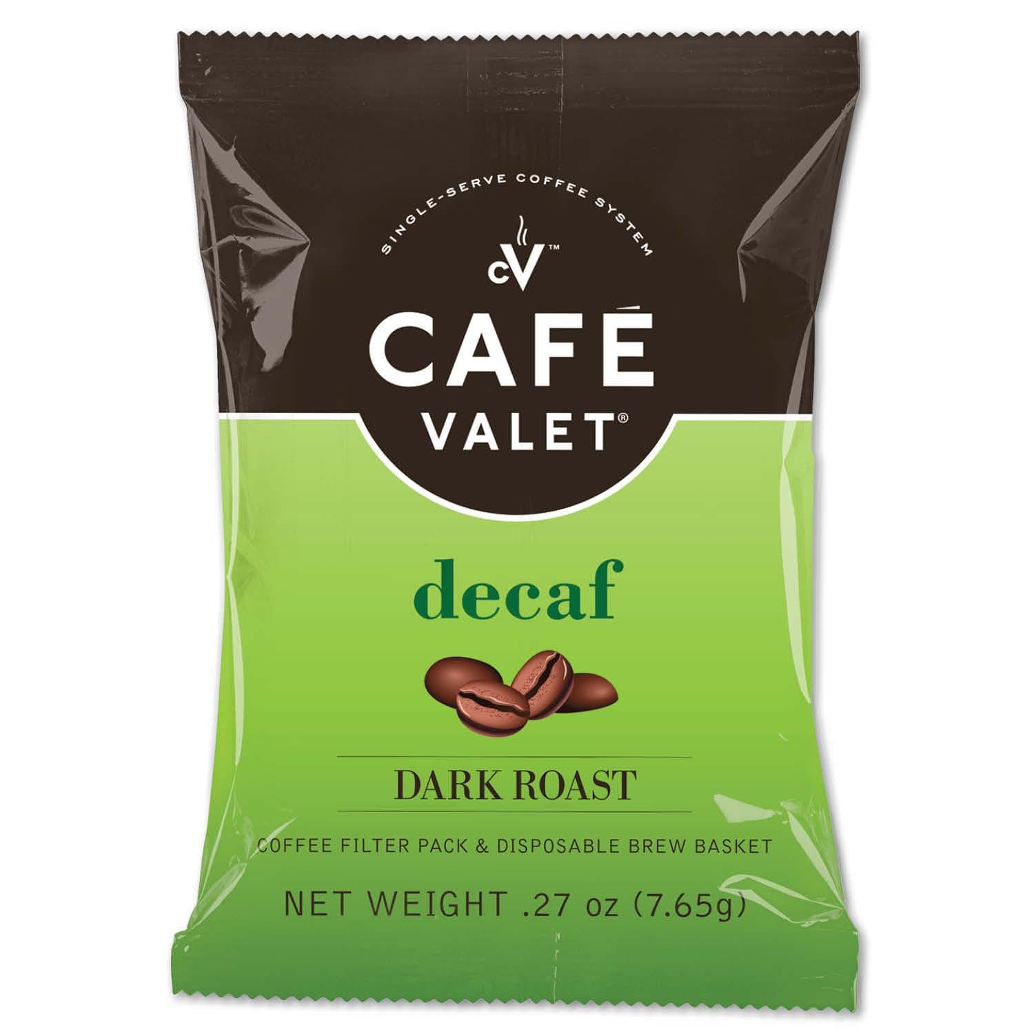 Café Valet DECAF Dark Roast Single Serve Coffee Packets – 84 Count – For Use with Café Valet Single Serve Cofee Makers – Disposable Brew Basket & Cofee Pack