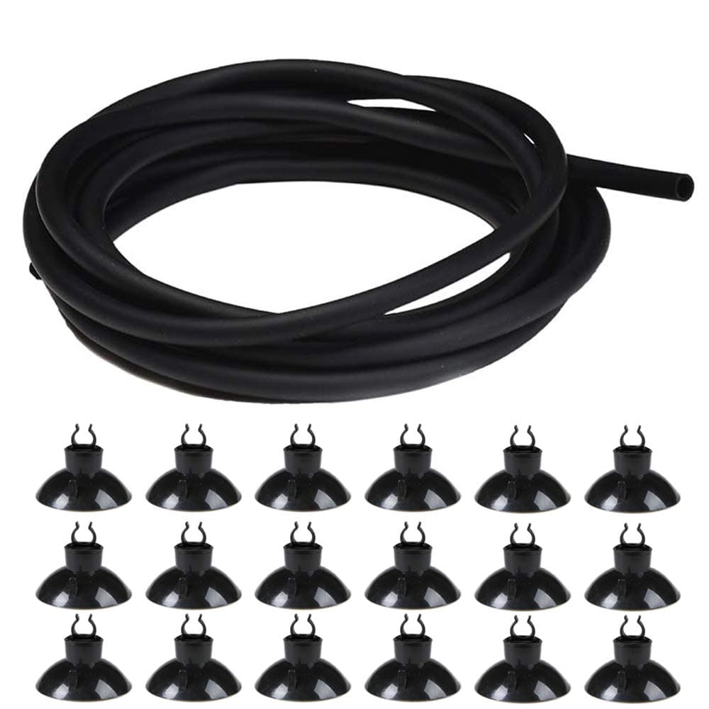 JIH 25 Feet Standard Airline Tubing Black with Suction Cups for Aquariums,Terrariums