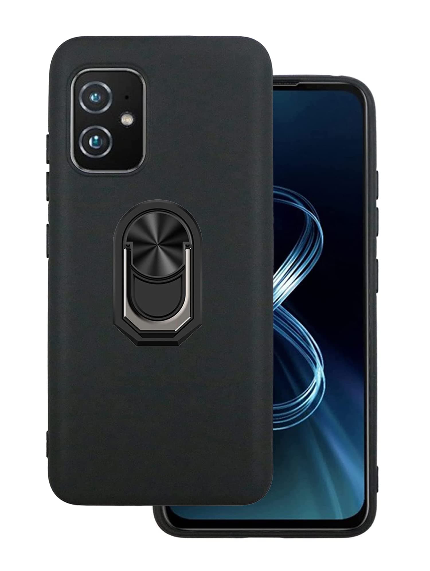 Case for Zenfone 8,ASUS Zenfone 8 Phone Case,360 Ring Shockproof Cover Soft TPU Rubber Slim with Kickstand [Magnetic Car Mount] Phone Case for ASUS Zenfone 8 ZS590KS -Black