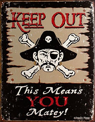 Signs 4 Fun SIGPD2 Moore-Keep Out Matey Metal Tin Sign - Pirate, Black